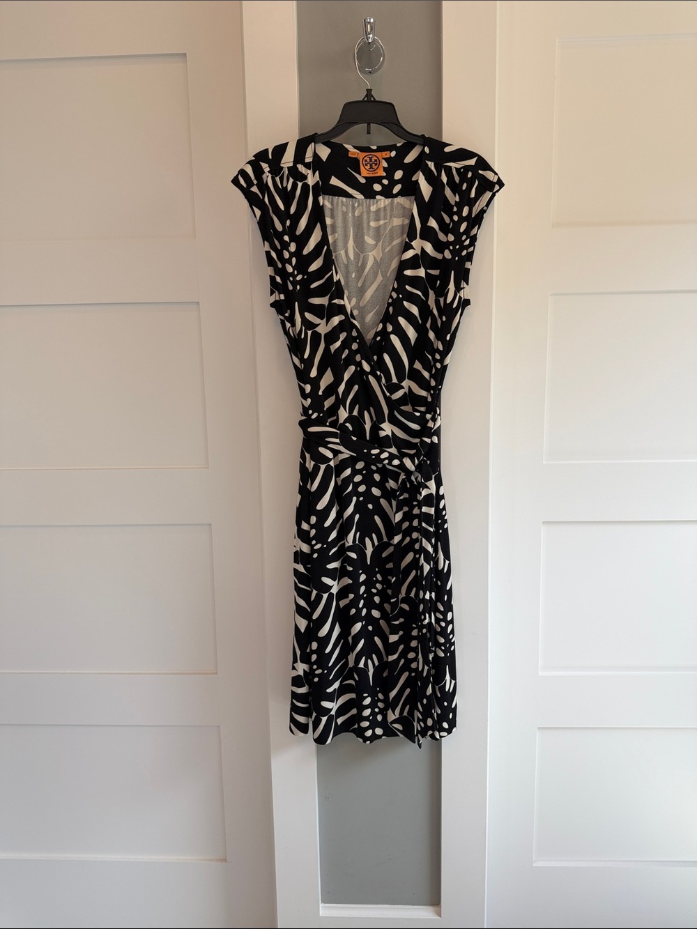 Tory Burch Black and White Printed Wrap Dress